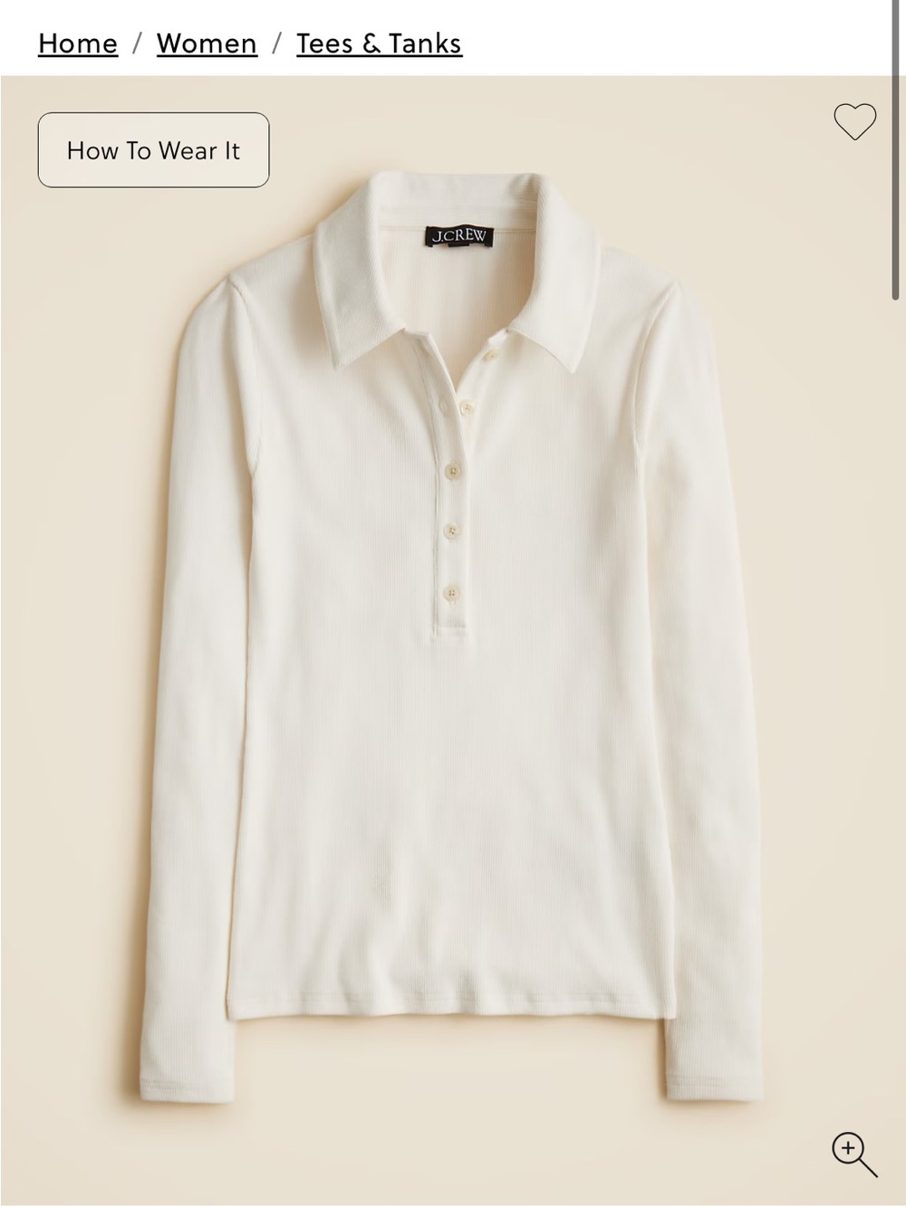 J. Crew Ivory Perfect Rib Long-Sleeve Polo Shirt in Small - NWT